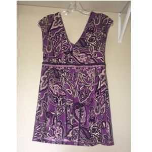 INC International Concepts Women's Top Purple Print V Neck Front & Back Medium.